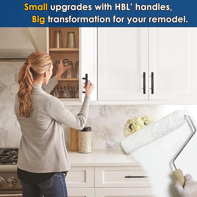 HBL' 10 Pack | 3 Inch Center to Center Matte Black Cabinet Pulls Kitchen Cabinet Handles,Made of Stainless Steel,Ideal for Cabinet,Drawer,Cupboard and Wardrobe.