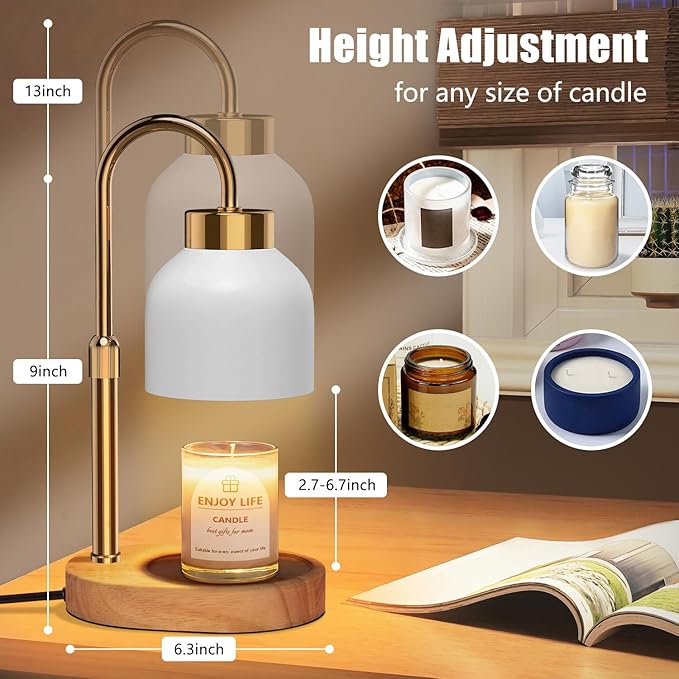 Candle Warmer Lamp with Dimmer Adjustable Height, 2/4/8H Timer,Vintage Home Decor for Scented Jar