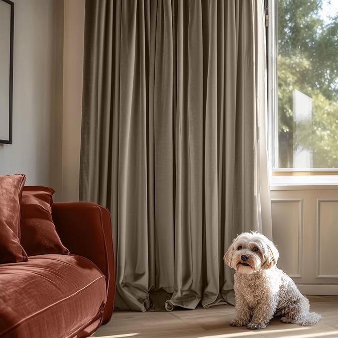 Lazzzy Velvet Blackout Curtains Thermal Insulated Room Window Drapes Super Soft Luxury Curtains for Living Room Bedroom Rod Pocket 2 Panels, Light Taupe, 52" W x 72" L