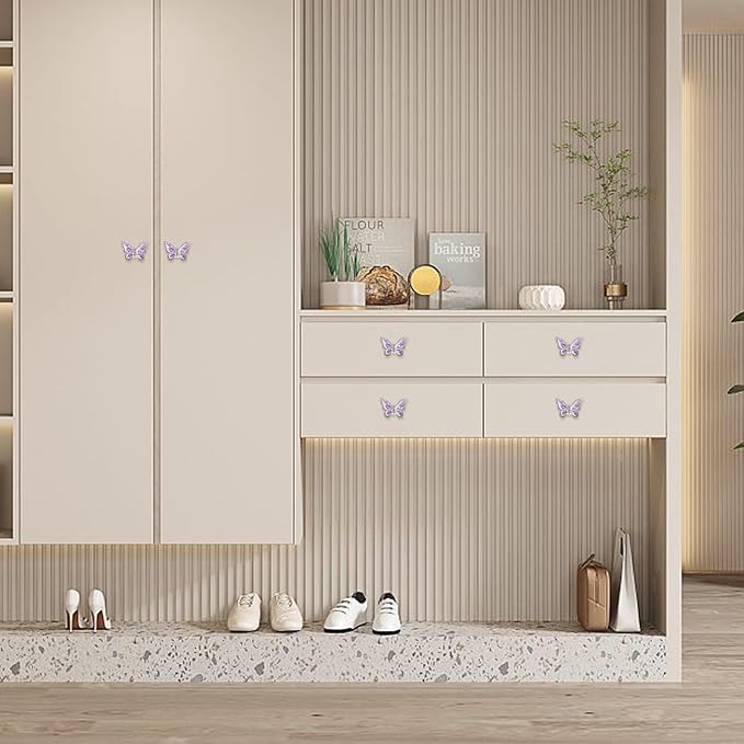 Butterfly Cabinet Knobs,6 Pieces Butterfly Knobs Single Hole Pulls Handles Decorative Door Cabinet Drawer Cupboard Furniture Door Wardrobe (Purple)