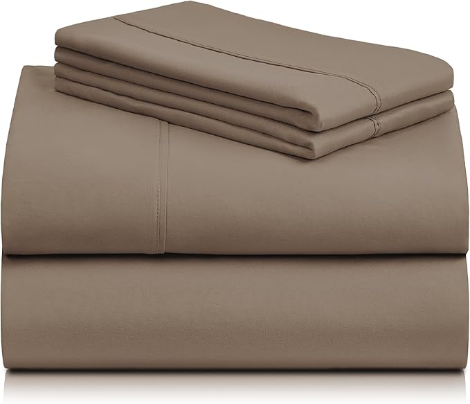 LuxClub 4 PC Sheet Bed Sheets Deep Pockets 18" Eco Friendly Wrinkle Free-Kids-Fitted Sheets Machine Washable Hotel Bedding Silky Soft - Dark Khaki Twin