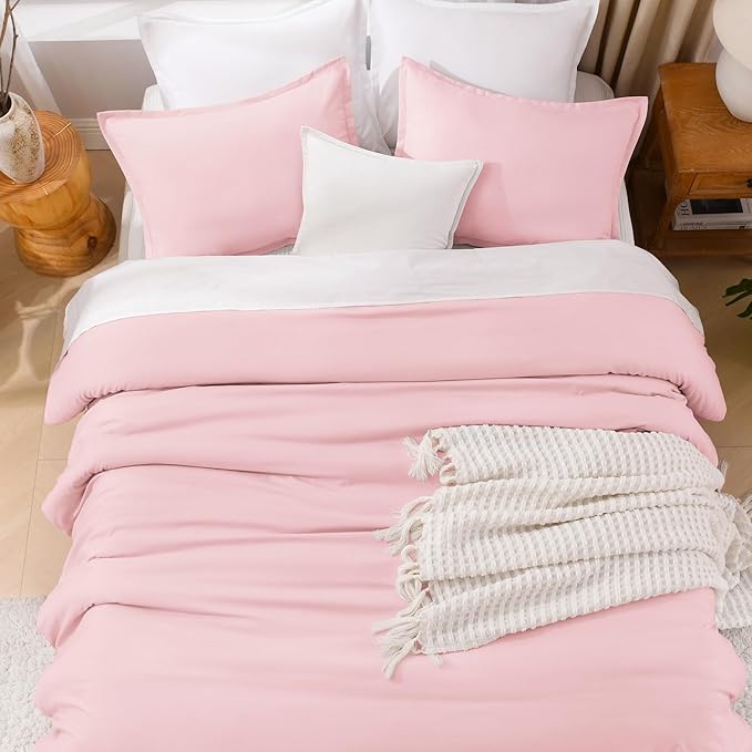 Litanika Comforters Pink Oversized King Size, 3 Pieces Lightweight Solid Bedding Set & Collections, All Season Fluffy Bed Set (120x98In Comforter & 2 Pillowcases)