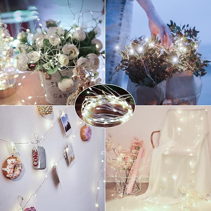 Brightown 24 Pack LED Fairy Lights Battery Operated 7 ft 20 LED String Light Waterproof Silver Wire Firefly Starry Lights for Crafts Wedding Party Bedroom (White)