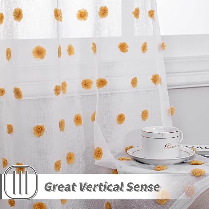 MYSKY HOME Burnt Orange Pom Pom Sheer Curtains for Bedroom Light Filtering White Sheer Curtains for Nursery Girls Kids Room Rod Pocket Voile Window Drapes Burnt Orange 52 x 84 inch 2 Panels
