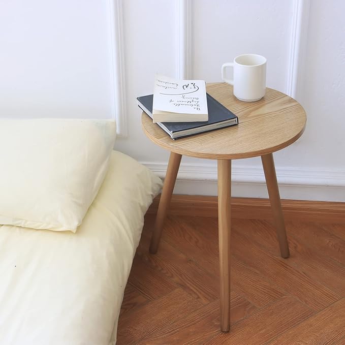 AWASEN Side Table Round, Small Accent Table Nightstand Modern End Table for Living Room Bedroom Office Small Spaces, 16''D x 19.5''H(Natural Walnut)