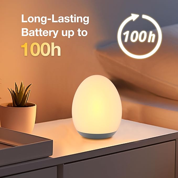 JolyWell Night Light for Kids, Baby Egg Light with 7 Colors Changing Mode & Stepless Dimming, Nursery Night Lamp BPA Free,Rechargeable Egg Night Light for Breastfeeding 1h Timer & Touch Control