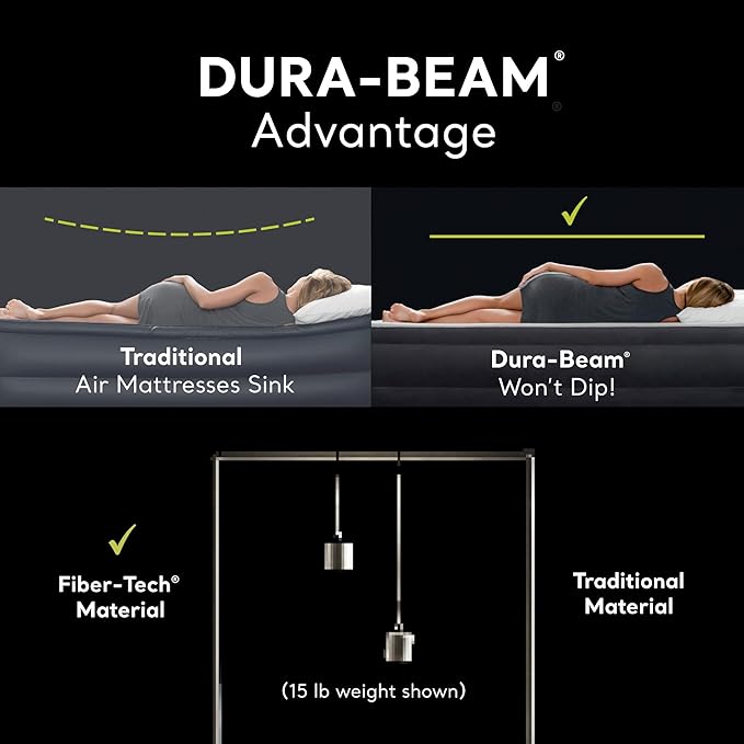 Intex 64109E Dura-Beam Standard Prestige Air Mattress: Fiber-Tech – Queen Size – 10in Bed Height – 600lb Weight Capacity – Pump Sold Separately