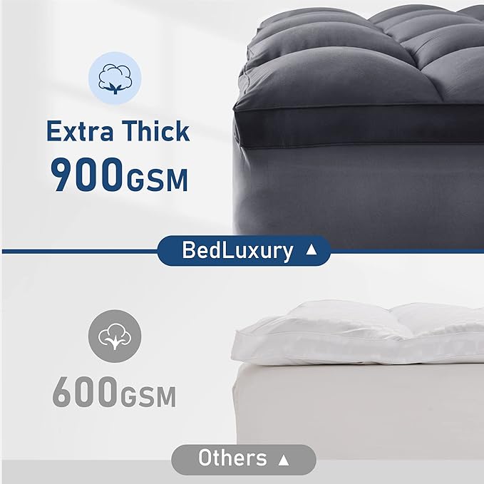 King Mattress Topper Extra Thick Pillowtop Cooling Plush Mattress Pad Cover Protector with 8-21 Inch Deep Pocket 3D Snow Down Alternative Fill Grey