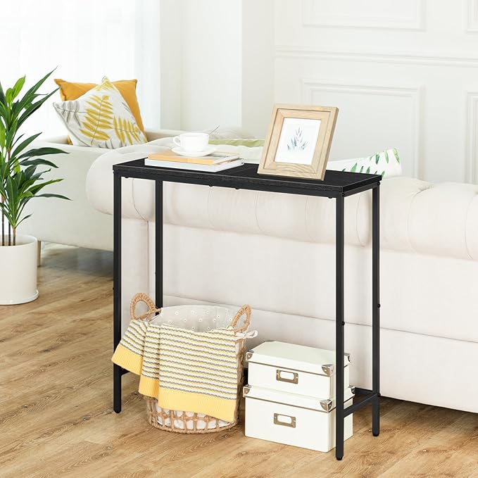 HOOBRO Narrow Console Table, 29.5" Small Entryway Table, Thin Sofa Table, Side Table, Display Table, for Hallway, Bedroom, Living Room, Foyer, Black BK75XG01