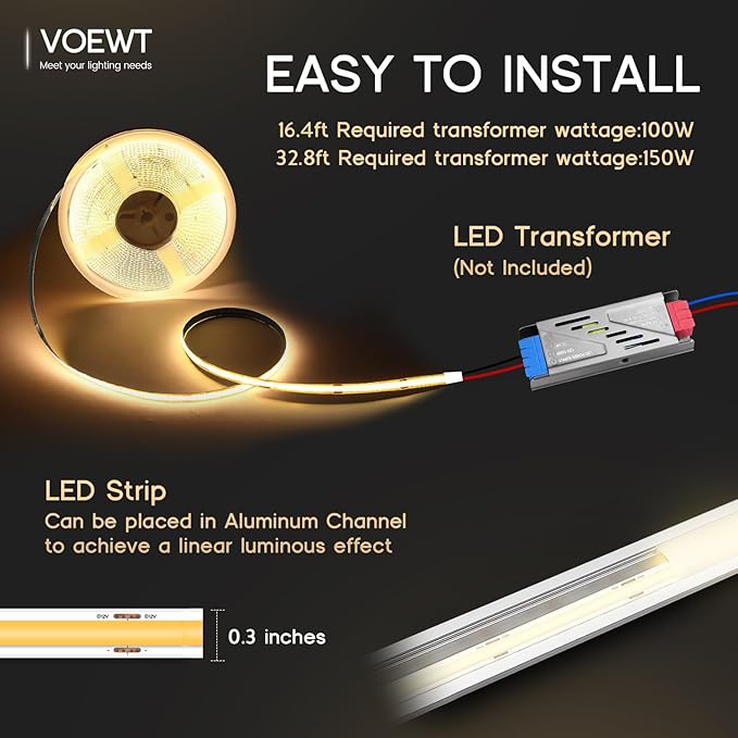 COB LED Strip Lights Neutral White 4000K,32.8ft 24V High CRI 95Ra+ Super Bright,Flexible Tape Lights for Bedroom,Mirror,Kitchen Cabinet, Living Room(Power Supply Not Included)