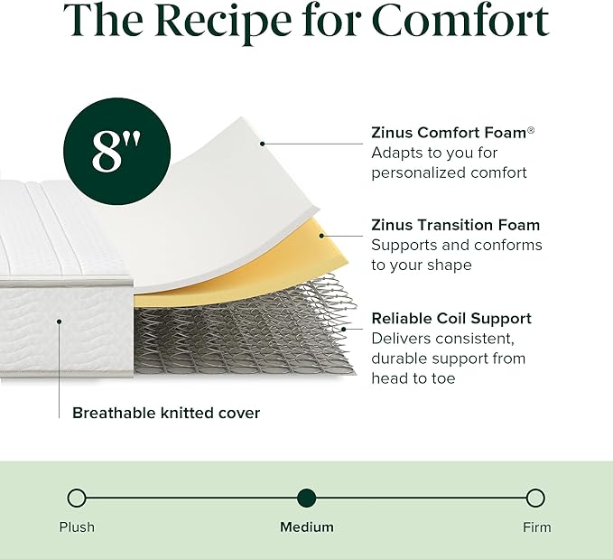 ZINUS 8 Inch Foam and Spring Hybrid Mattress [New Version], California King, Fiberglass Free, Medium Firmness, Durable Support, Certified Safe Foams & Fabric, Mattress in A Box