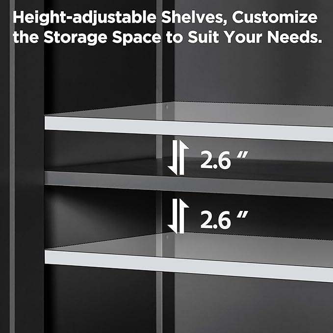 Yaheetech Bathroom Floor Cabinet, Modern Storage Freestanding Organizer Cabinet with Adjustable Shelves & Double Doors, 3-Tier Home Living Room Furniture, Black