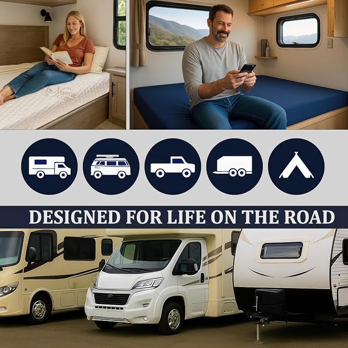 Foamma 10” x 30” x 75” Water Resistant Gel Memory Foam RV Bunk Mattress, Firm High Density Foam Base, Comfortable and Durable Polyester Cover, Truck, Camper, Travel Trailer, Made in USA