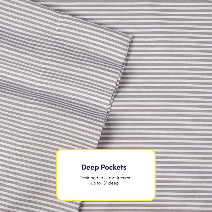 Full Size Bed Sheets - 6 Piece 1500 Supreme Collection Fine Brushed Microfiber Deep Pocket Full Sheet Set Bedding - 2 Extra Pillow Cases, Great Value, Full, Classic Stripe Gray