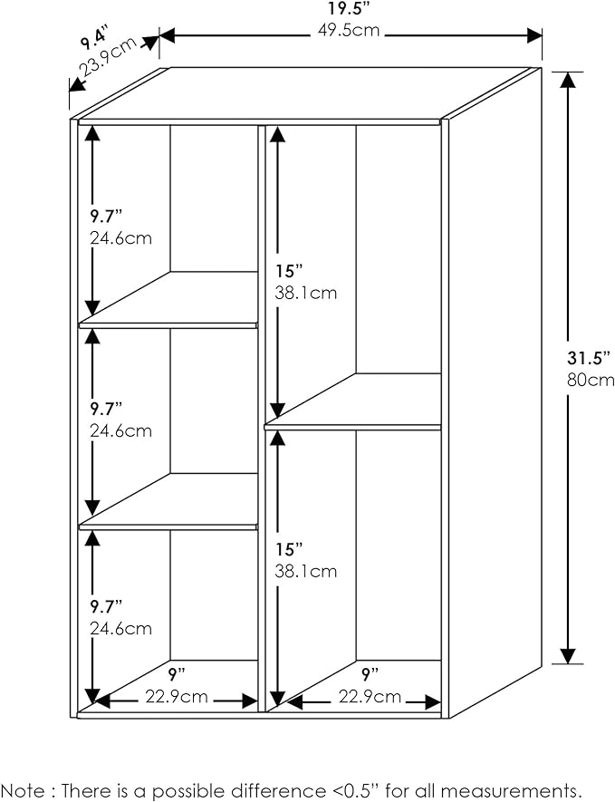 Furinno LUDER Book Shelf, 5-Cube Bookshelf, Reversible Bookcase, 9.4" x 19.5" x 31.5", for Living Room, Bedroom, Home Office, White