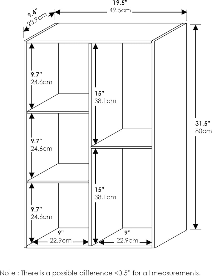 Furinno LUDER Book Shelf, 5-Cube Bookshelf, Reversible Bookcase, 9.4" x 19.5" x 31.5", for Living Room, Bedroom, Home Office, White/Green
