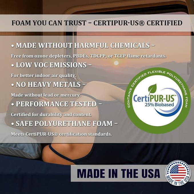 Foamma 12” x 28” x 79” Water Resistant Gel Memory Foam RV Bunk Mattress, Firm High Density Foam Base, Comfortable and Durable Polyester Cover, Truck, Camper, Travel Trailer, Made in USA