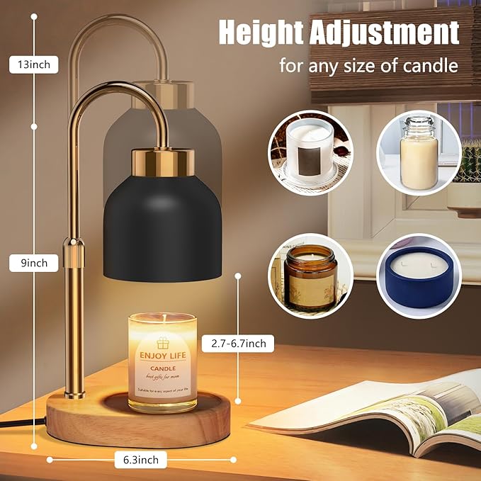 Candle Warmer Lamp with Dimmer Adjustable Height, 2/4/8H Timer,Vintage Home Decor for Scented Jar