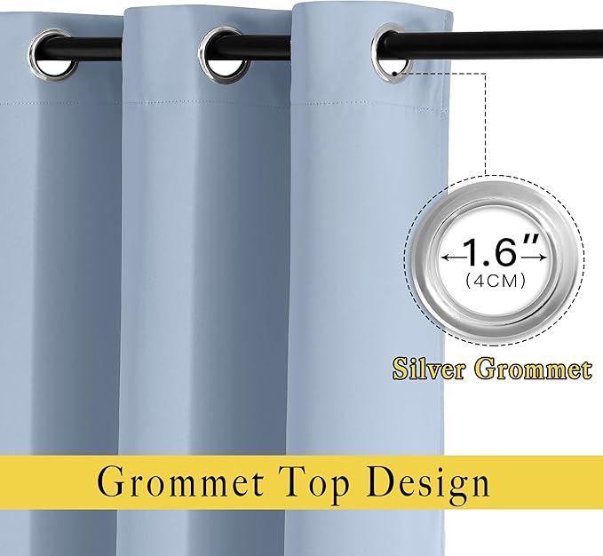 NICETOWN Vintage Blue Sliding Door Curtains 2 Panels Set 118 inches Long, Grommet Thermal Blackout Curtains Privacy Room Divider Sound Reducing for Bedroom/Living Room, W66 x L118