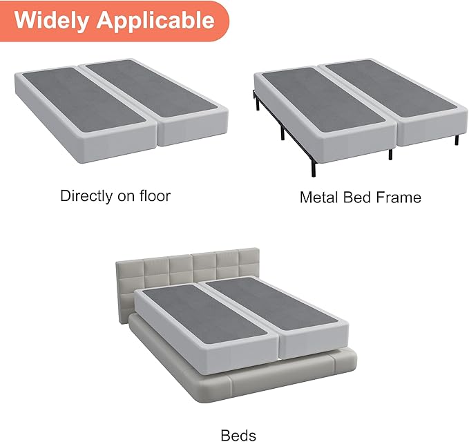 Split California King Box Spring 7 Inch, Heavy Duty Metal Box Spring Cal King Size with Fabric Cover, Noise-Free, Quick Assembly