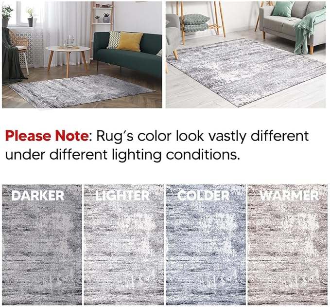 Keen Home Design Area Rugs - Non-Shedding, Thick Pile Abstract Rugs for Kitchen, Living Room, Bedroom, Dining Room, Entryway (Abstract Cream/Grey, 5'3'' x 7'7'')