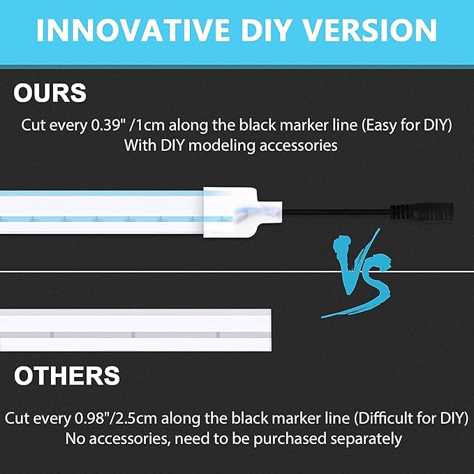 Lamomo LED Neon Lights, 16.4ft Ice Blue LED Strip Light, 12V 0.39In/Cut Silicone Waterproof Neon Rope Light for Bedroom Indoor Outdoor Decoration（Power Adapter not Included）
