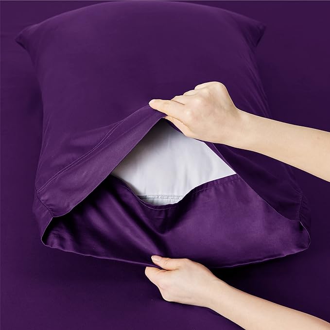 Bedsure Full Size Bed Sheets, Cooling Sheets, Rayon Derived from Bamboo, Breathable & Soft, Deep Pocket Up to 16 Inches, Hotel Luxury Silky Bedding for Hot Sleepers, Plum