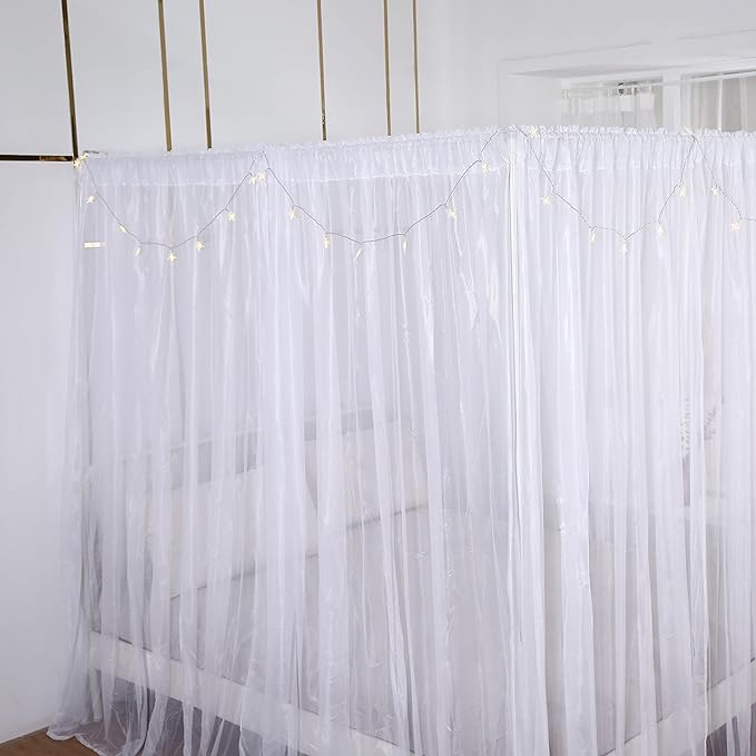 Akiky Princess Canopy Bed Curtains Bed Canopy Curtains with Lights for Queen Size Bed Drapes,8 Panels Canopies with Lights,Room Décor (Full/Queen, White)
