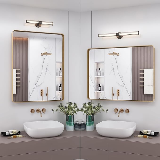 30x36 Gold Mirror for Bathroom, Brushed Gold Metal Framed Mirror for Vanity, Rectangle Wall Mouted Mirror, Rounded Corner, Shatterproof, Anti-Rust (Horizontal/Vertical)