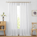 RYB HOME White Sheer Curtains for Living Room - Privacy Linen Fabric Semitransparent Farmhouse Country Curtains Light & Airy for Patio Door Bedroom Bay Window, W 52 x L 90 inch, 2 Panels