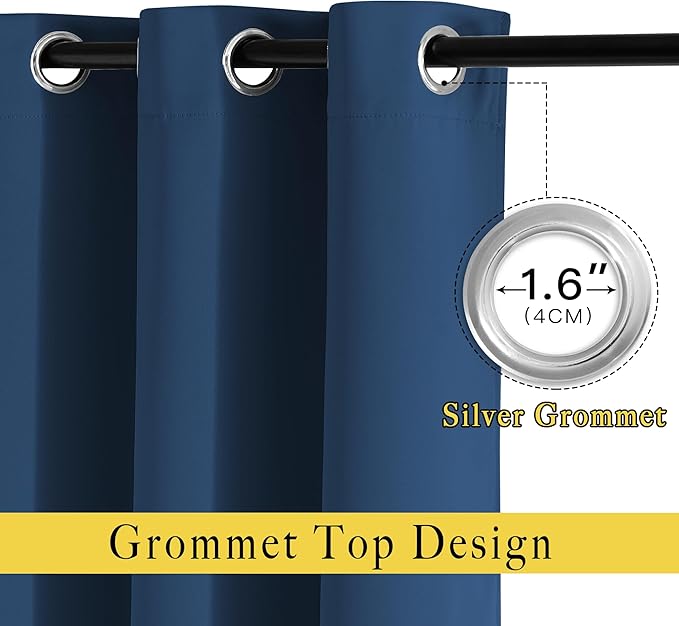 NICETOWN Moroccan Blue Blackout Kids Room Curtains, Grommet Thermal Curtains & Drapes Room Darkening Window Treatment Sound Reducing for Bedroom, 2 Panels, W66 x L66