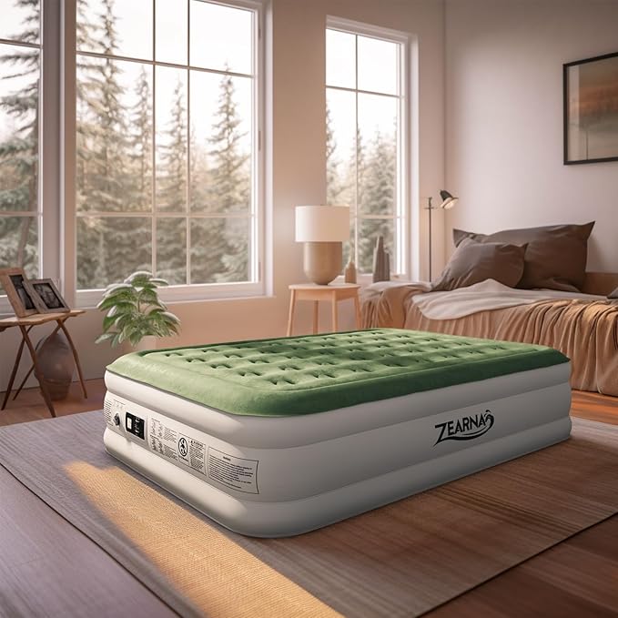 Air Mattress Queen with Built in Pump - Upgraded Blow Up Bed, 2 Mins Quick Self Inflatable with Double Air Chamber, 18"/650lbs Max, All Night No Lost Air, for Camping,Home,Portable Travel