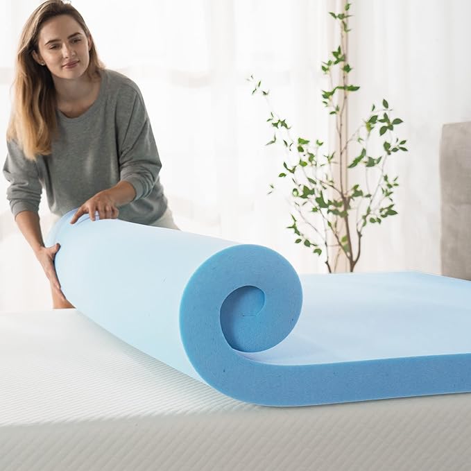 ZINUS 3 Inch Green Tea Cooling Gel Memory Foam Mattress Topper, Cooling Gel Foam, CertiPUR-US Certified, Twin, Blue
