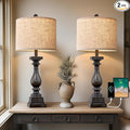 BOBOMOMO 27" Farmhouse Table Lamp Set of 2 with USB A+C for Bedroom Living Room Vintage Rustic Traditional Nightstand Bedside Lamps Retro Side Table Lamps (Black)