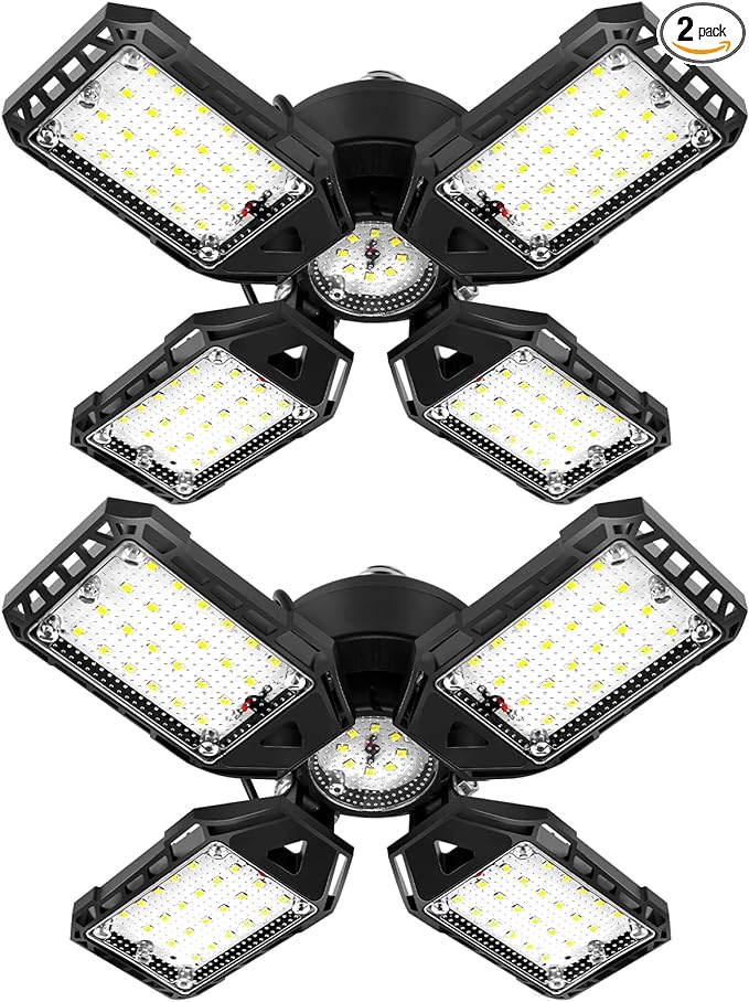 LED Garage Lights Bulb 2 Pack - 120W, 12000LM 6500K Led Shop Light with 4+1 Deformable Panels, Basement Barn Light, E26/E27 for Warehouse, Shop