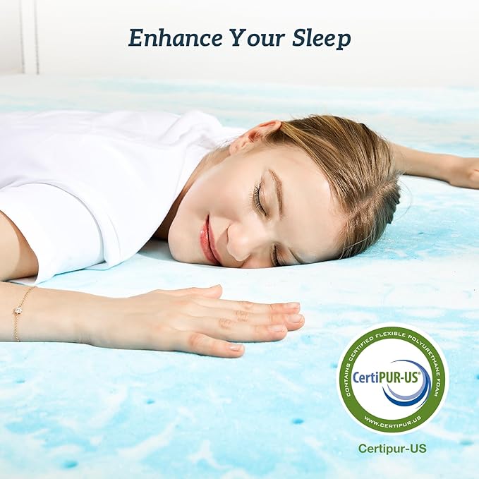 Sweetcrispy Mattress Topper King, 2 Inch Thick Memory Foam Gel Infused Cooling Toppers Pad for King Size Bed, Sleeper Sofa, RV, Camper, CertiPUR US Certified, Ventilated and Breathable