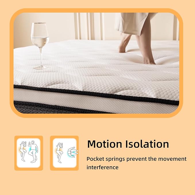 Queen Mattress, 12 Inch Queen Size Mattress in a Box, Memory Foam Hybrid Mattresses with Individual Pocket Spring for Motion Isolation & Silent Sleep, Pressure Relief, Medium Firm