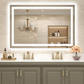 USHOWER LED Bathroom Mirror 48x32 Inch with Lights - Frameless Tempered Glass LED Backlit Lighted Mirror for Bathroom Vanity with Anti-Fog, 3 Colors Dimmable, Memory Function, Wall-Mounted