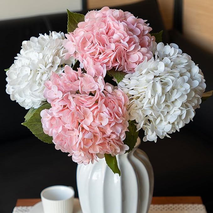 3PCS 22 inch Lifelike Artificial Hydrangea Large Real Touch Flowers Artificial Flowers Dry Flowers Outdoor Wedding Christmas Office Family Party Living Room Table Decoration (White)