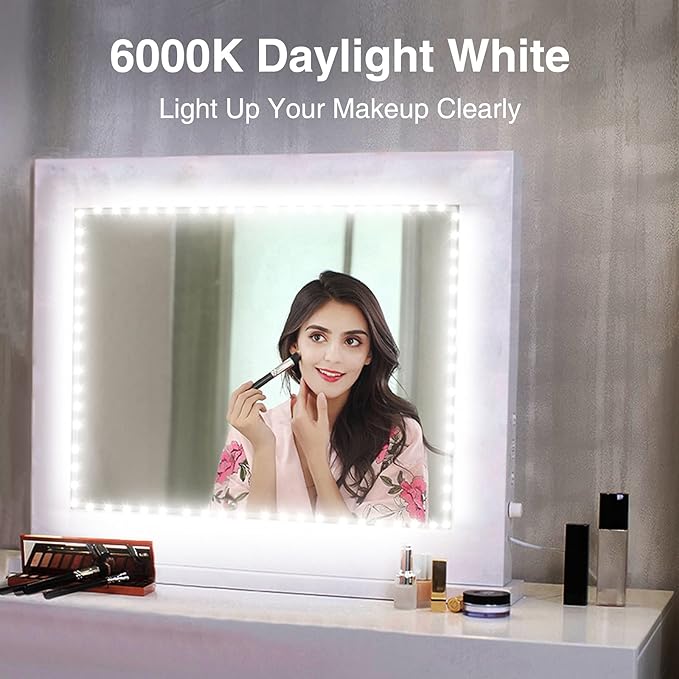 Onforu LED Light Strip,16.4ft Dimmable LED Tape Light, 6000K Daylight White Strip Lighting, 300 LEDs Flexible Vanity Mirror Light, 5M 12V Ribbon Rope Light for Bedroom, Under Cabinet,Kitchen,Christams