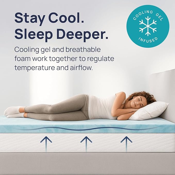 Sure2Sleep Gel Swirl Memory Foam Mattress Topper - 3 Inch, Pressure Relieving, Cooling Comfort - Made in The USA & CertiPUR-US Certified - Softens Firm Beds and Extends Mattress Life - Twin XL Size