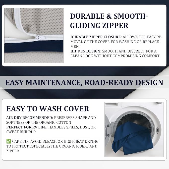 Foamma 6” x 48” x 80” Water Resistant Gel Memory Foam RV Bunk Mattress, Firm High Density Foam Base, Comfortable and Durable Polyester Cover, Truck, Camper, Travel Trailer, Made in USA
