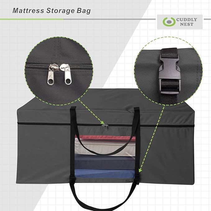 Cuddly Nest Folding Mattress Storage Bag - Heavy Duty Carry Case for Tri-Fold Guest Bed (Fits 4" Full Mattress, Black)