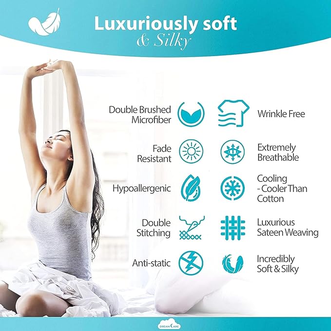 DREAMCARE Twin XL Sheet Set - Cooling Bed Sheets - 4pc Set - Deep Pocket - Soft & Long Lasting 100% Polyester with Side Pocket - Dark Gray