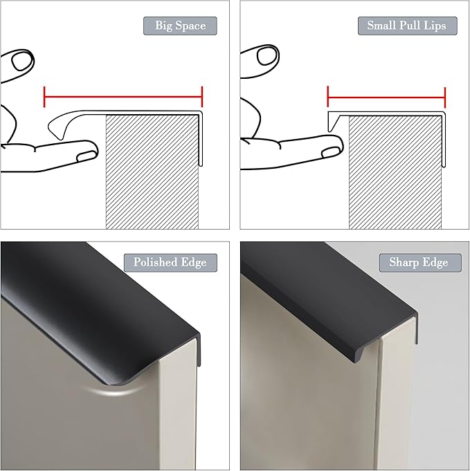JOOJA 5 Pack Modern Style Finger Edge Pull Furniture Drawer Handles Hidden Cabinet Kitchen Drawer Handles Knobs, Black 150(128) mm
