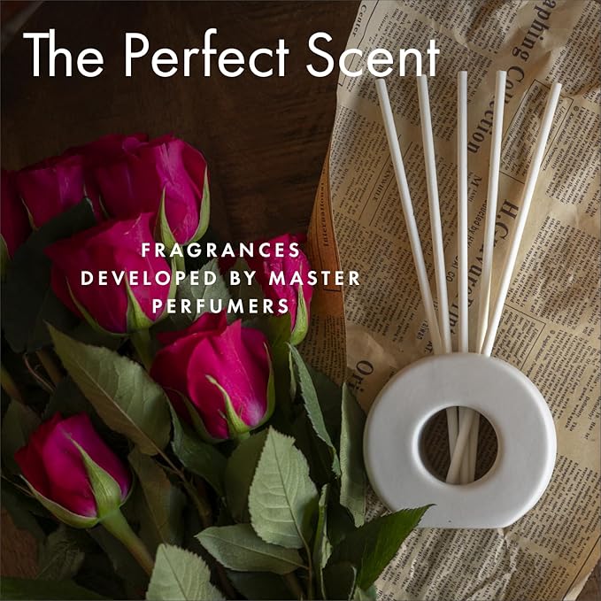 ScentAir Infused Liquidless Reeds | Includes 25 Flameless Reeds and 1 Decorative Vase, White | Essential Oil Aroma Diffuser Sticks | Fresh Spa Scents | Gifting Fragrance | Asian Garden