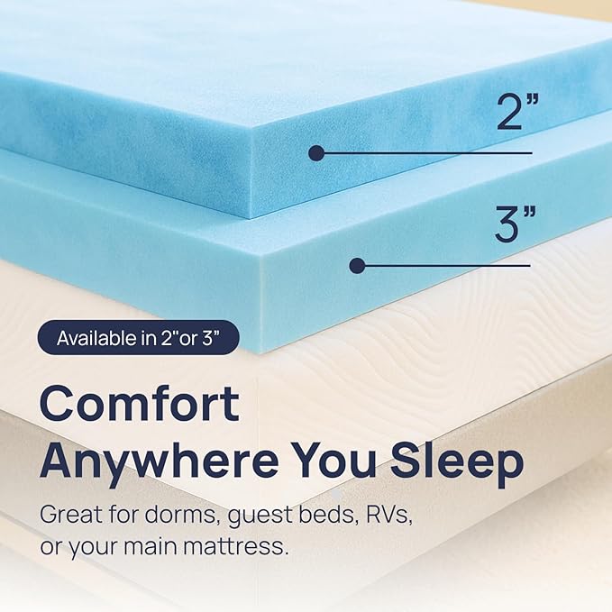 Sure2Sleep Gel Swirl Memory Foam Mattress Topper - 3 Inch, Pressure Relieving, Cooling Comfort - Made in The USA & CertiPUR-US Certified - Softens Firm Beds and Extends Mattress Life - Queen Size