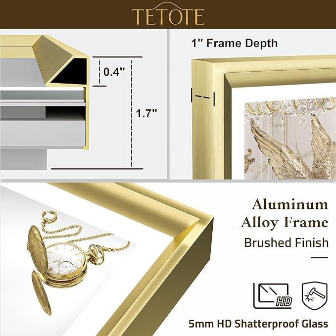TETOTE 36x36 LED Mirror for Bathroom Gold Metal Frame Frontlit & Backlit Lighted Vanity Mirror Baroque Anti Fog Stepless Dimmable White/Warm/Natural,CRI90+,Waterproof,Wall Mounted(Horizontal/Vertical)