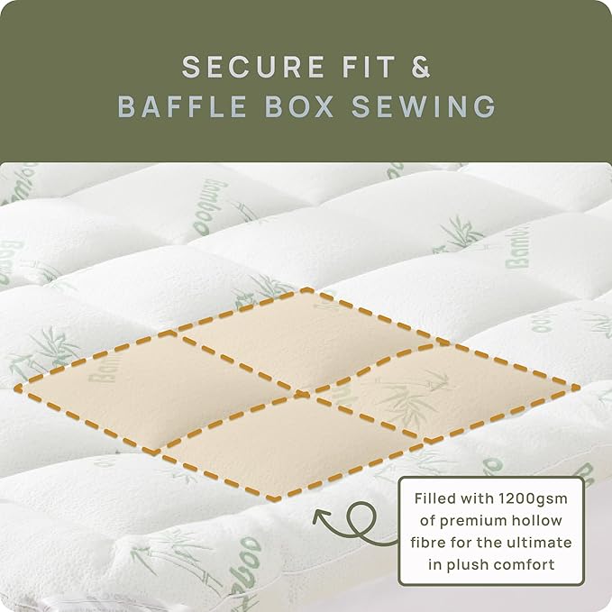 Cooling Mattress Topper - King Size | Plush Pad Mattress Topper for Back Pain Relief, 8-21" Deep Pocket | Viscose Made from Bamboo Pillow Top | Bedroom Essentials