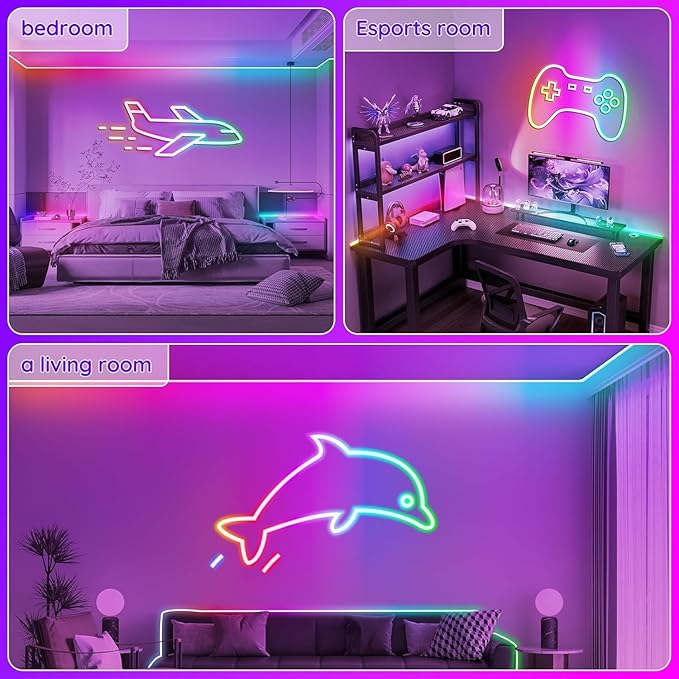 100FTNeon Rope Lights,Flexible Led Rope Lights Control with App/Remote,Multiple Modes Rope Lights,IP65 Outdoor RGB Led Neons Light Waterproof